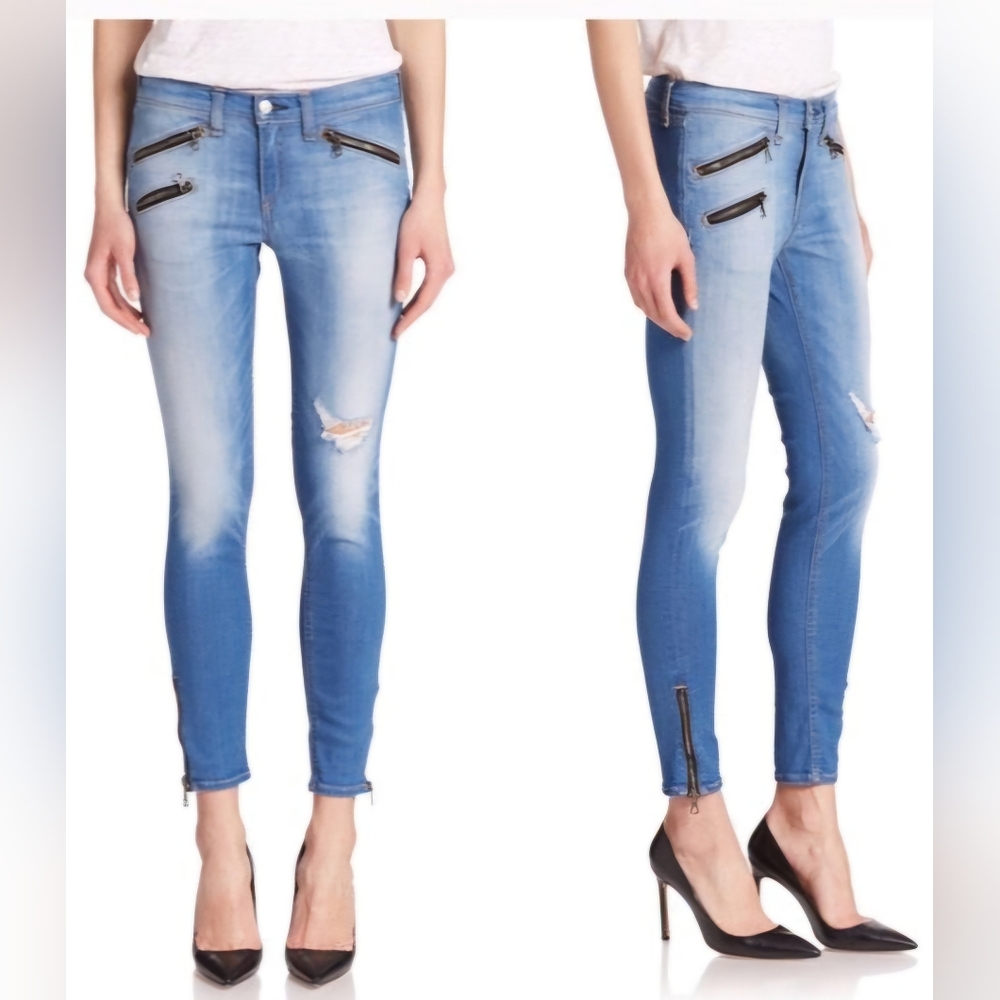 Rag & Bone Distressed Zipper Skinny Jeans in Kilbowie